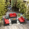 thumbnail image 3 of Homall 8 Pieces Rattan Patio Furniture Conversation Set with 43" Gas Propane 50000 BTU Fire Pit Table Outdoor Sectional Sofa for Backyard,Red, 3 of 9