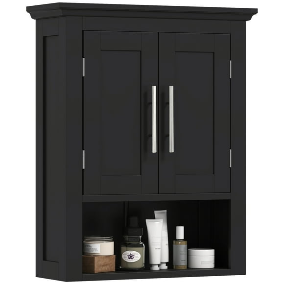 kleankin Bathroom Wall Cabinet Medicine Cabinet with Shelf, Black