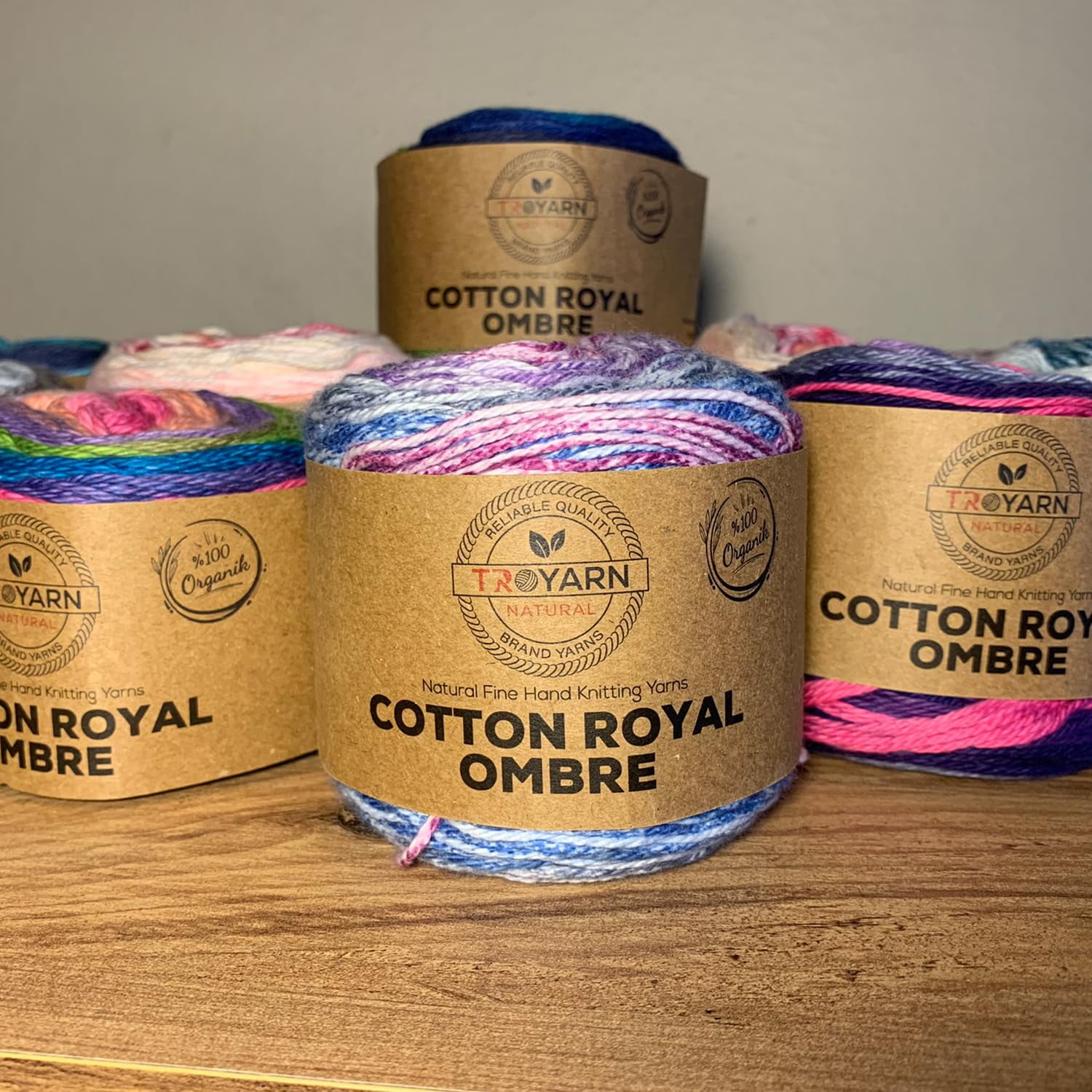 Troyarn Cotton Royal Ombre (1- Skeins Pack) Yarn with Rainbow Colors,Soft Yarn for Crocheting and Knitting%100 Organic Cotton Four Season Yarn 1x100 gr (1x230 yds) (20103)