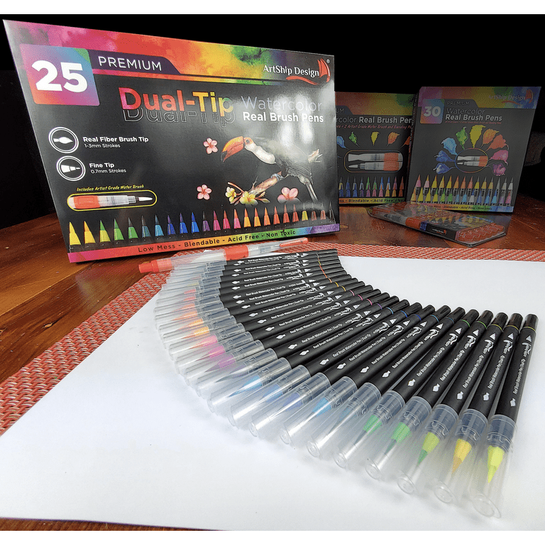 30 Watercolor Brush Pens Combo Pack, 28 Colors 2 Water Brushes by ArtShip  Design
