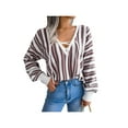 thumbnail image 4 of Seyurigaoka Women Sweater Knit Pullover Long Sleeve V Neck Lacing Striped Tops for Casual Daily, 4 of 6