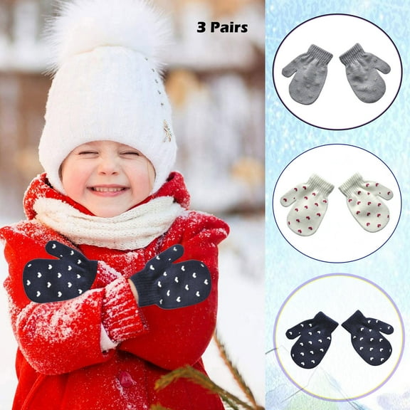 ShomPort 2 Pairs Mittens For Toddlers Solid Color Soft Kids Gloves Winter Warm Knit Mittens for Kids 9M-4Y