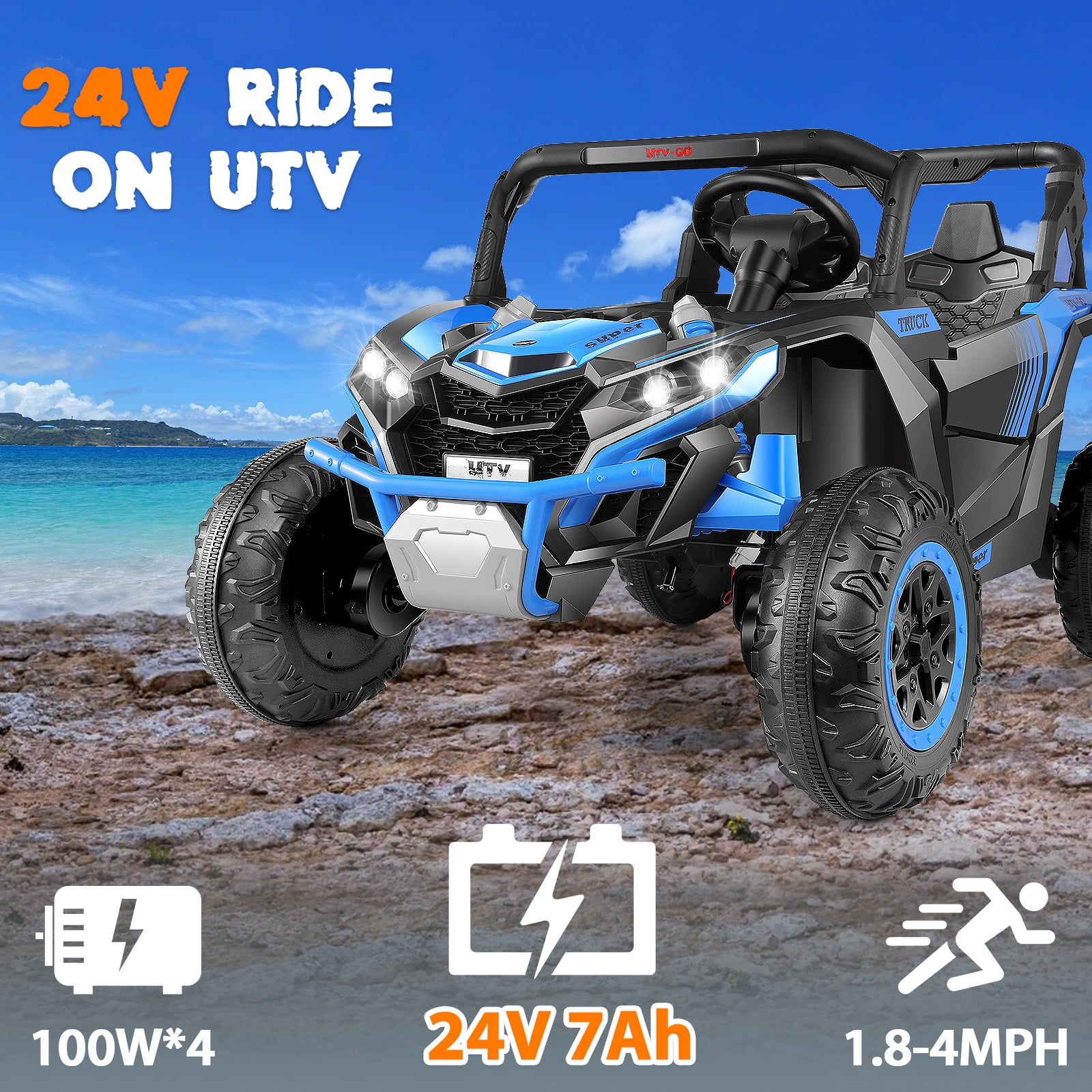 Funcid 24V Ride on Car for Kids, 2WD/4WD Switchable Ride on Car with Remote Control, 2 Seater Ride on Toys, UTV, Bluetooth, Music, LED Lights, Storage Space