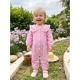 thumbnail image 5 of RUINIXCW Newborn Baby Girl Spring Fall Clothes Infant Girls Plaid Gingham Outfit One Piece Romper 0 3 6 12 18 Months Ruffled Doll Collar Long Sleeve Button Down Jumpsuit, 5 of 9