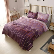 Queen Size Bedding Comforter Sets, 3 Pcs Marble Comforter Sets Geometric Gradient Color Design,Ultra Soft Quilt Set with 2 Pillow Shams Purple, Queen 88”88”