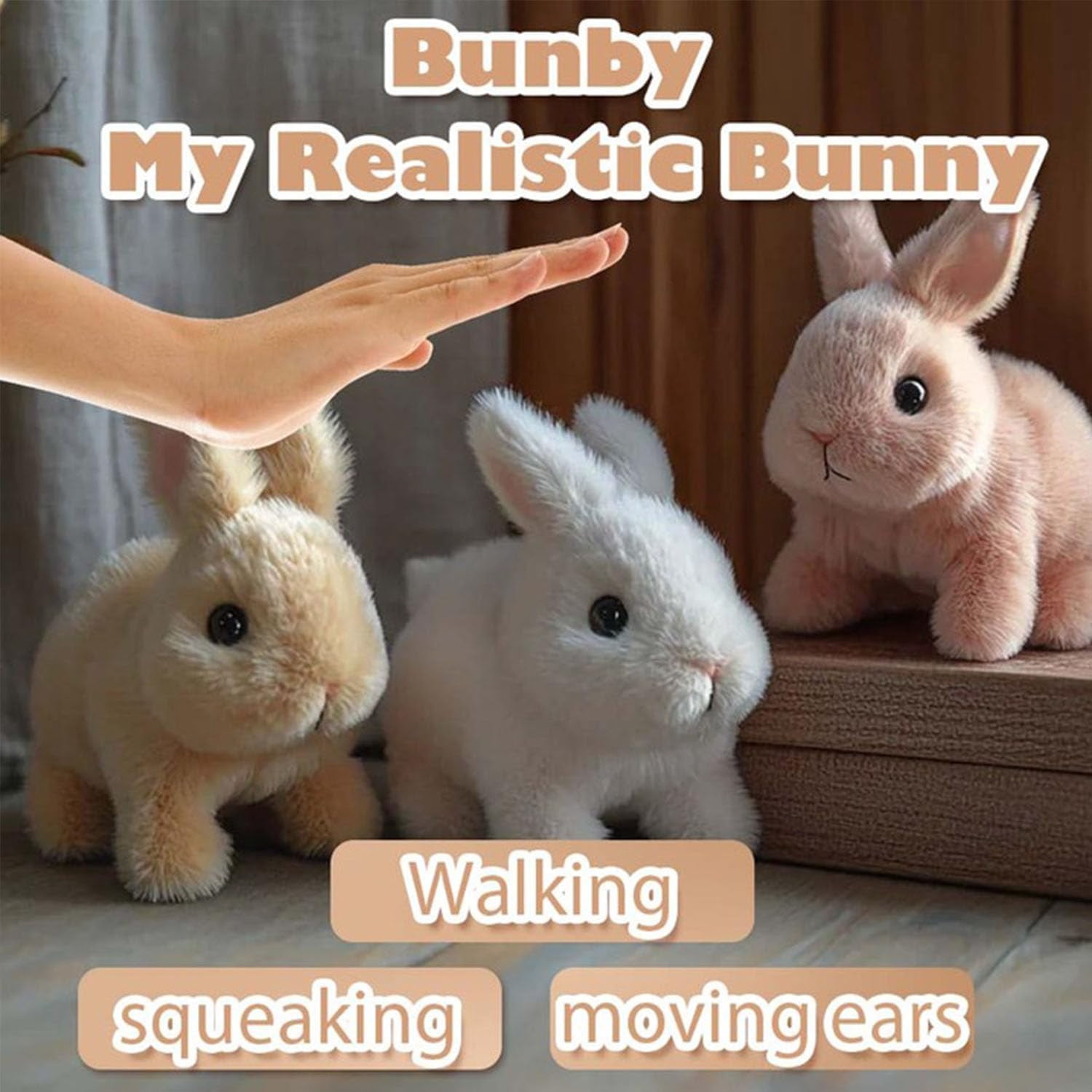 Guvpev Bunby - My Realistic Bunny Toys, Interactive Realistic Rabbit Toys That Moves, Jumping, Twitching & Shaking Ears, Easter Bunny Stuffed Animal, Easter Decorations Bunny Dolls, Unique Gifts