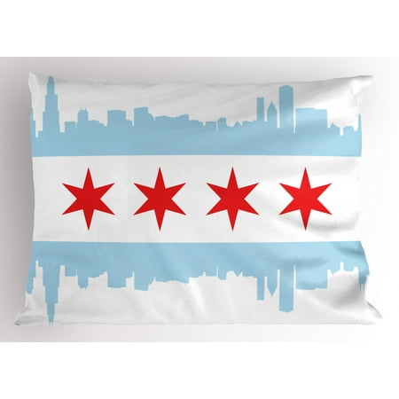 Chicago Skyline Pillow Sham City Of Chicago Flag With High Rise