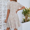 thumbnail image 3 of Vestido corto de mujer con cuello en V y manga con volantes, estampado floral, transpirable, ajuste holgado, vestido de moda, 3 of 5