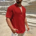 thumbnail image 4 of Ofreoo Men's Comfortable Soft Breathable Vintage Casual Solid Color Concise Short Sleeved V-neck Shirt Blouse Classic Easy Wear Everyday Work Weekend Daily Outfit Top, 4 of 5