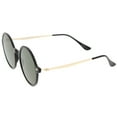 thumbnail image 4 of zeroUV Unisex Retro Thin Frame Slim Metal Temples Flat Lens P3 Round Sunglasses 43mm (Black-Gold / Green) - 43mm, 4 of 5