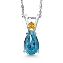 Gem Stone King 14K White Gold London Blue Topaz and Yellow Created Sapphire Pendant Necklace for Women | 0.82 Cttw | Gemstone November Birthstone | Pear Shape 7X5MM | With 18 inch Chain
