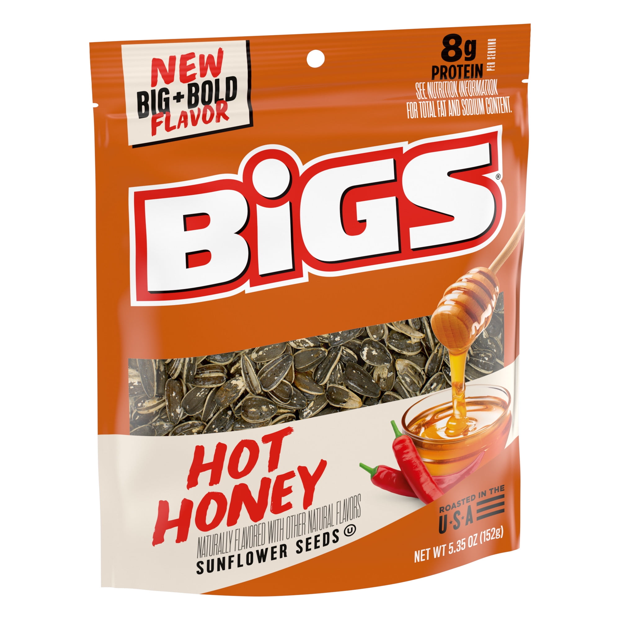 BIGS Hot Honey Naturally Flavored Sunflower Seeds, Resealable Bag, 5.35 oz.
