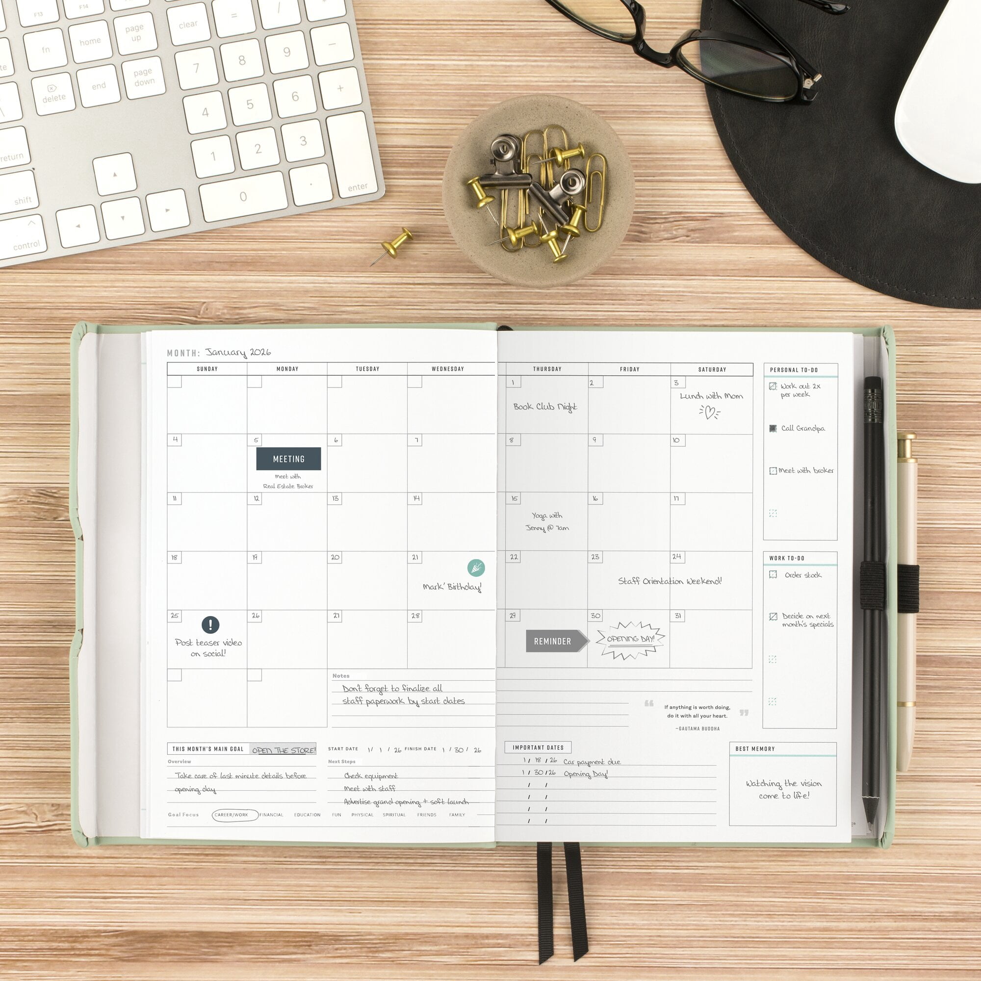 AT-A-GLANCE FOUNDATION GOAL SETTING Undated Weekly Monthly Planner Bio Mint