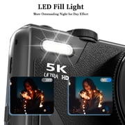 5K 75MP WiFi Vlogging Camera, 180 Degree Flip Screen, 18X Digital Zoom, 2 Batteries