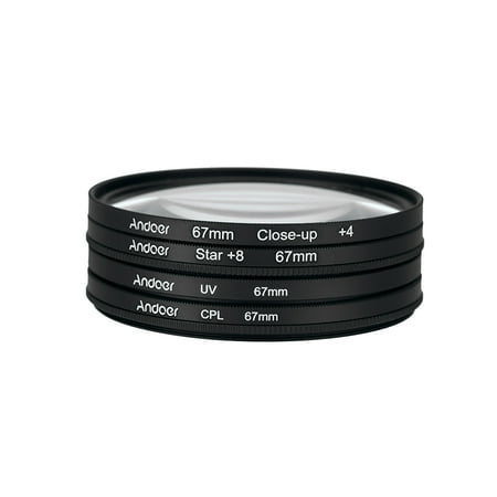Andoer 67mm UV+CPL+Close-Up+4 +Star 8-Point Filter Circular Filter Kit Circular Polarizer Filter Macro Close-Up Star 8-Point Filter with Bag for Nikon Canon Pentax Sony DSLR