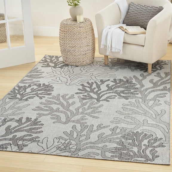 Nourison Garden Oasis Indoor/Outdoor Grey 6' x 9' Area Rug (6x9)