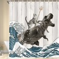 thumbnail image 3 of Funny Cat Shower Curtain, Cool Cat Dinosaur Japanese Ocean Wave Decor Fabric Bathroom Curtains, Kids Children Rustic Wooden Farmhouse Shower Curtain 48X70 inch, 3 of 6