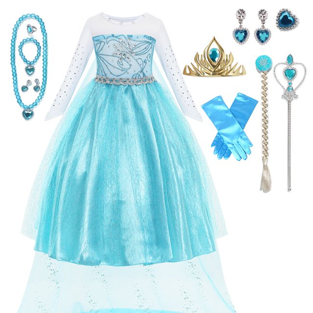 Ropa de niñas Frozen 2 Elsa disfraces niños carnaval fiesta Cosplay vestidos Snow Queen copo de nieve malla vestido de graduación Disney Princess5-6T Gao Jinjia LED