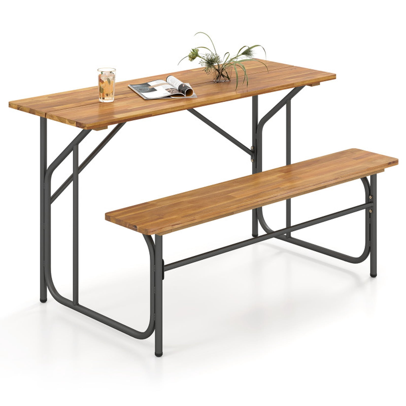 Biotree Acacia Wood Patio Picnic Table and Bench Set for 2 People One-Side Outdoor Table for Garden Deck and Backyard Dining, Black