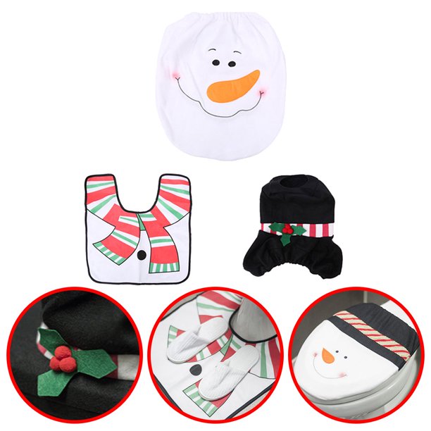 Juego de 3 fundas para asiento de inodoro, decoración navideña reutilizable para interiores (muñeco de nieve)