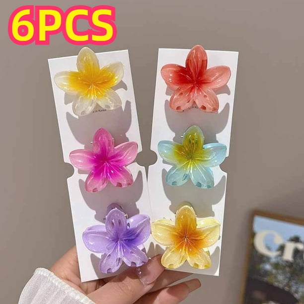 Pinzas para el pelo con degradado Hawaiano para mujer, 6 piezas, pinzas para el pelo con flores, tamaño pequeño, horquilla para la cabeza, pasador de cangrejo, accesorios para el cabello