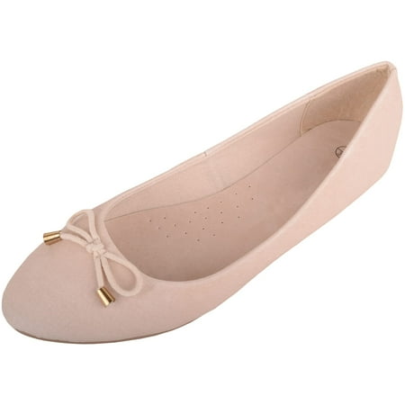 Womens Slip On Genuine Leather Formal Casual Pumps Ballerina Style Shoes - Nude - US 5
