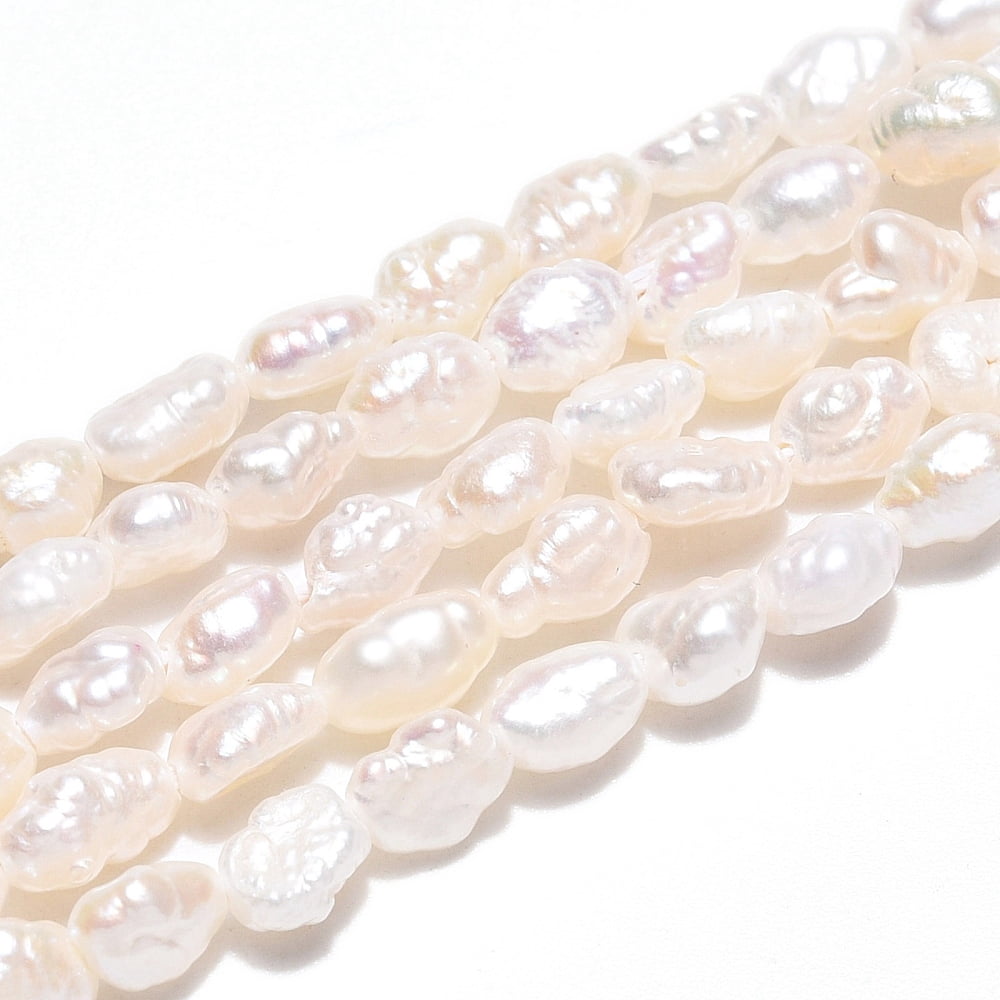 Natural Cultured Freshwater Pearl Beads Strands Baroque Pearls Keshi Pearl Beads Two Sides Polished Creamy White13.78~14.37 inch(35~36.5cm)