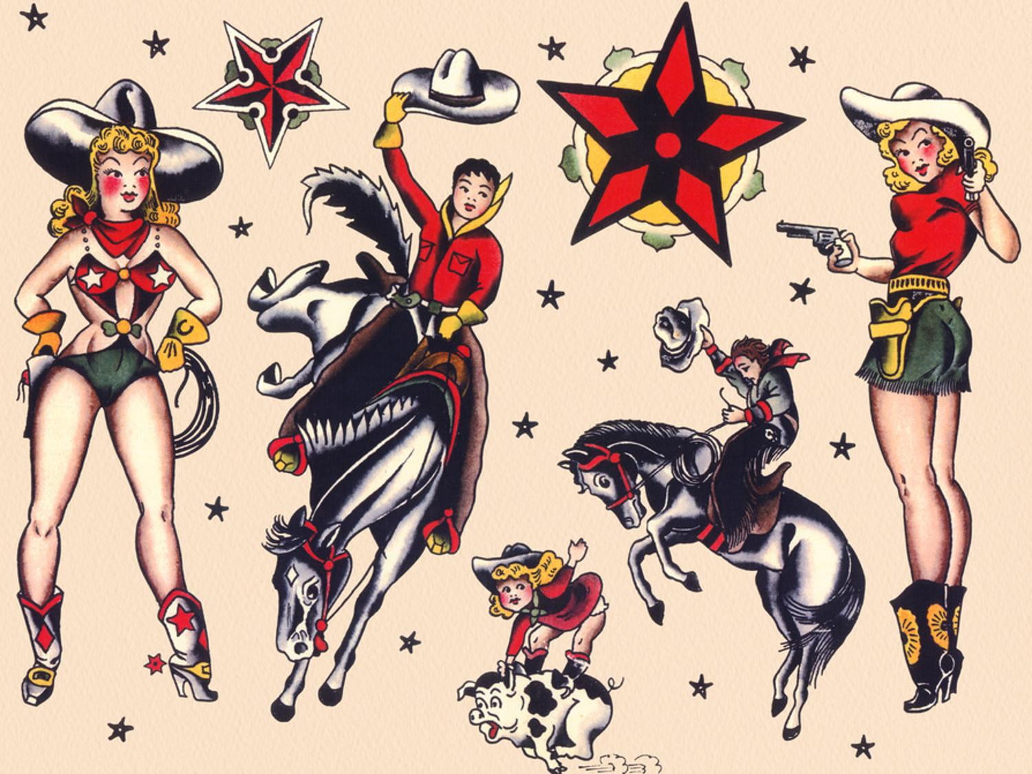 Art.com Cowboys & Cowgirls, Authentic Rodeo Tatooo Flash by Norman