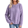 thumbnail image 2 of Mifsaly Womens Fuzzy Fleece Sweatshirt Crewneck Long Sleeve Cable Knit Pullover Sweater Textured Loose Fit Fall Winter Warm Clothes Purple,Free Size, 2 of 9
