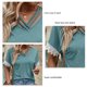 thumbnail image 5 of Camiseta de verano para mujer, holgada, de manga corta, con escote en V y ribete de encaje, diseño entrecruzado, azul lago, talla M, 5 of 6