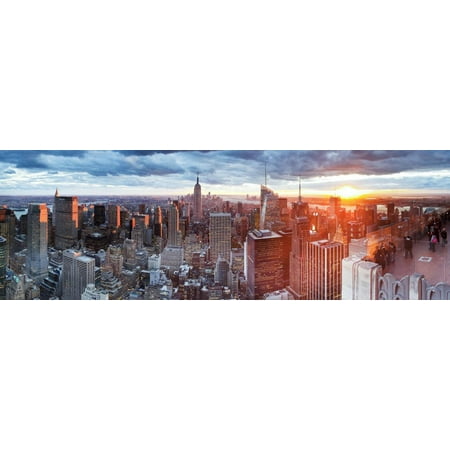 Manhattan View Towards Empire State Building at Sunset from Top of the Rock, at Rockefeller Plaza, Print Wall Art By Gavin