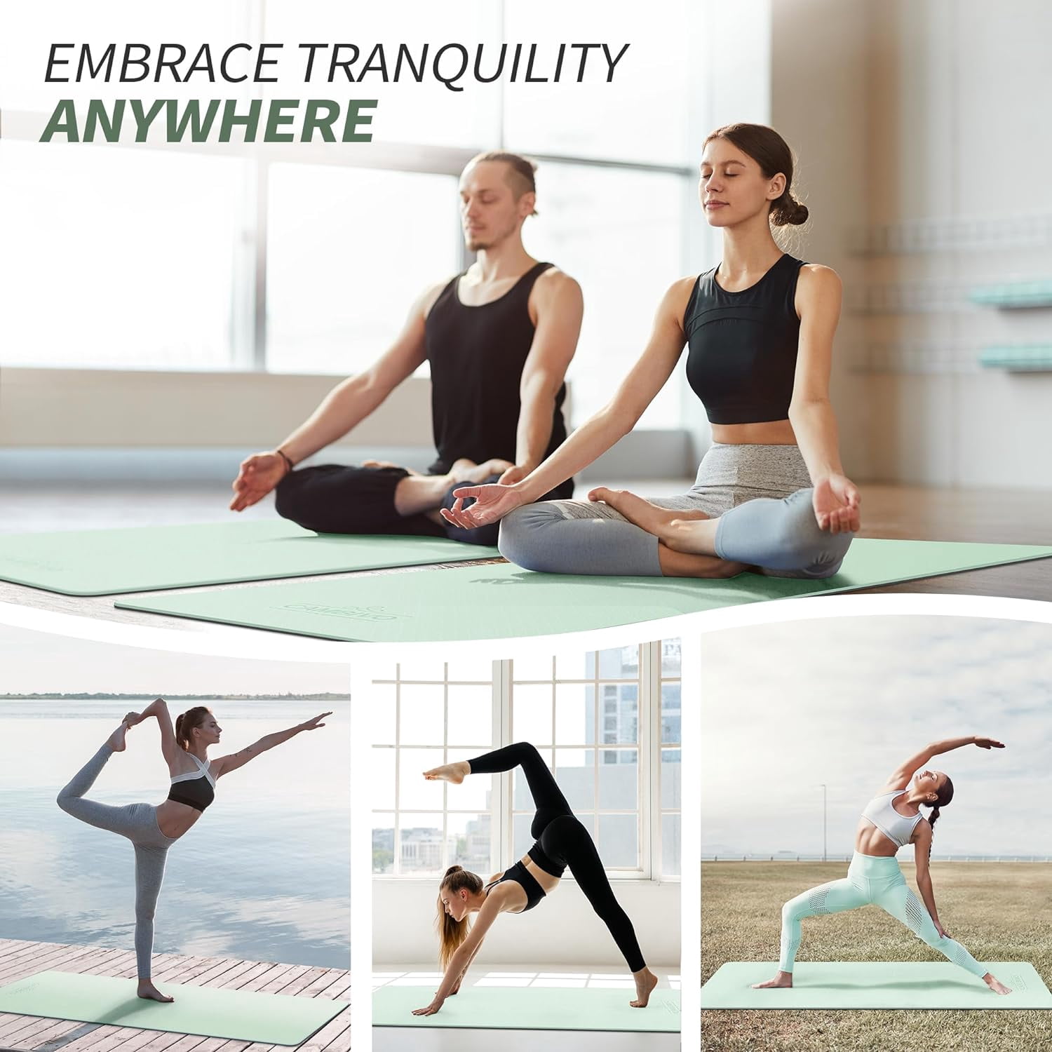 CAMBIVO Yoga Mat, 6mm Thick Eco Friendly TPE Workout Mat with Carrying Strap for Fitness, Gym and Floor Exercises, 72" x 24", Mint Green