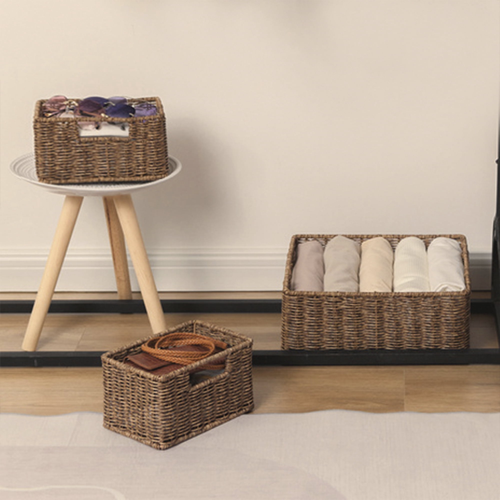 StorageWorks Wicker Storage Baskets, Handmade Woven Basket for Bathroom, 3-Pack