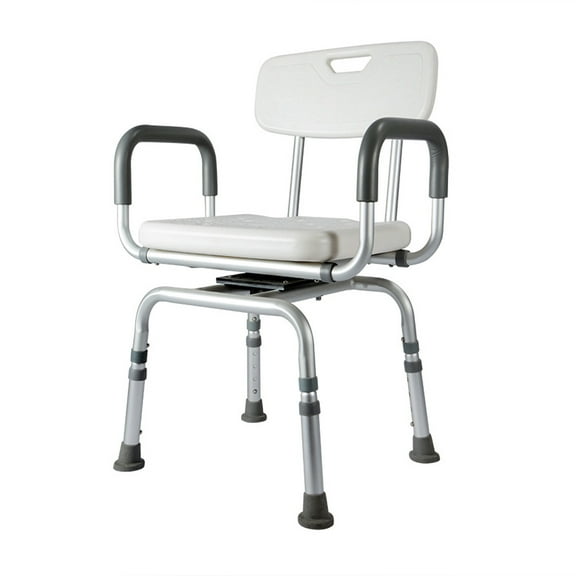 360° Swivel Shower Chair with Arms & Back - Adjustable Height Bath Chair for Elderly, Portable Shower Stool for Bathtub, Non-Slip Feet, Supports 396 lbs