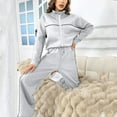 thumbnail image 2 of UAMVSH Women Jackets Outfits Full Zipper Stand Neck Sweatshirt Coats and Wide Leg Pockets Pants Long Sleeve 2 Piece Lounge Sets(LargeGray), 2 of 4