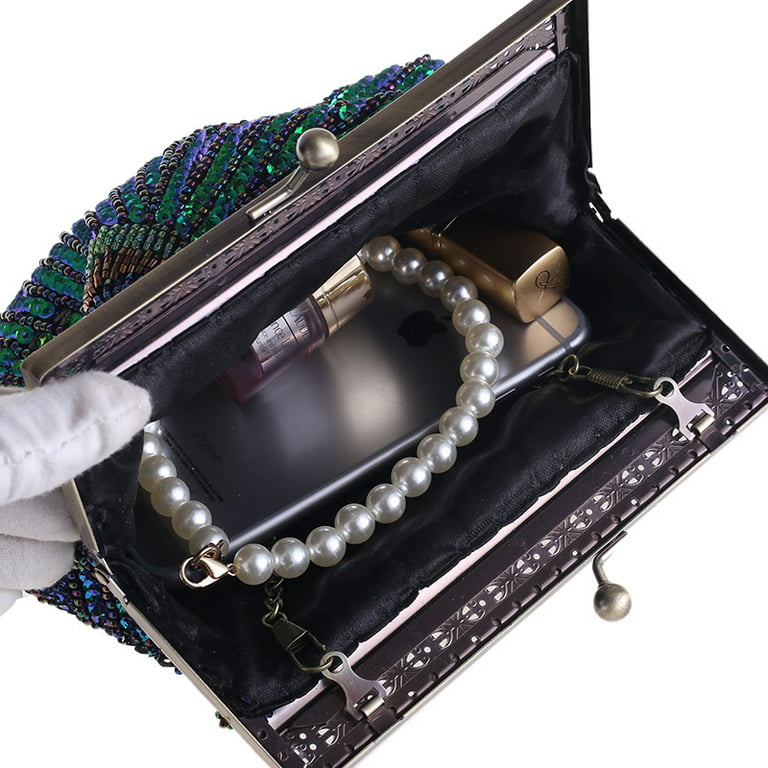 Luxury Green Tone Crystal Beaded Party Clutch For Ladies