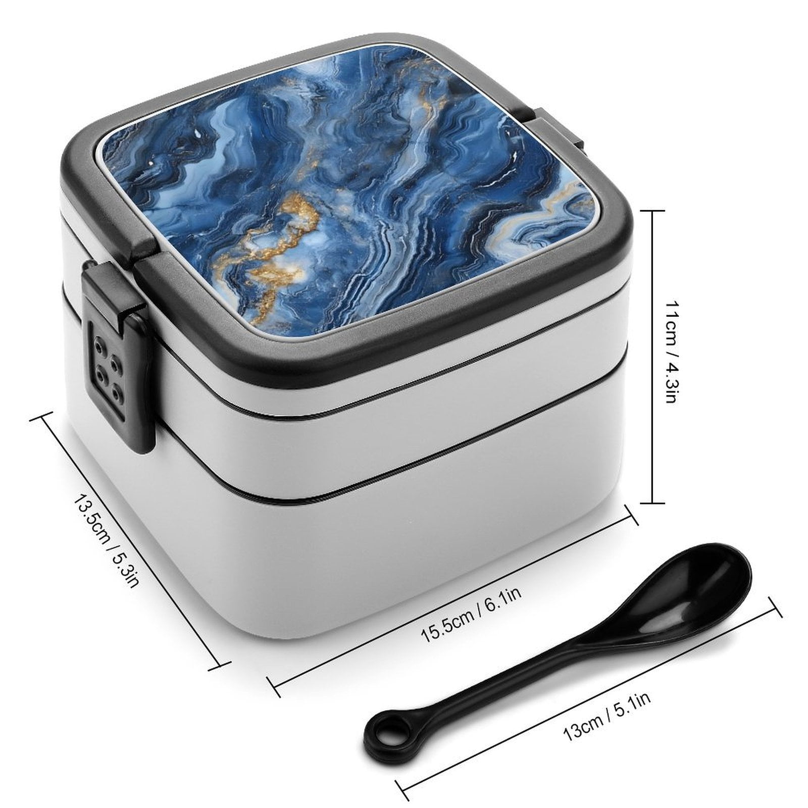 5.3×4.3in Double-Layer Bento Box Sealing Leakproof Partition Design Buckle Design Convenient Switch With Handle SteelBlue Marble_3