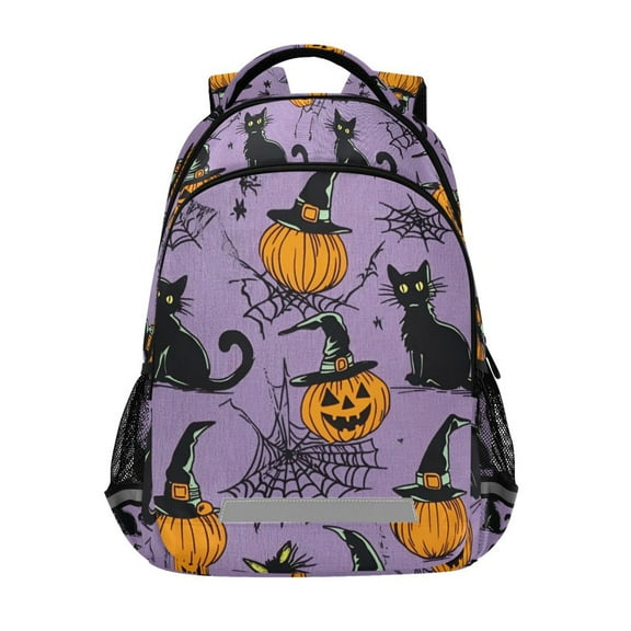 FORMRS Unisex Backpack Elementary School Travel Bookbag with Reflective Stripes, Halloween Pumpkin