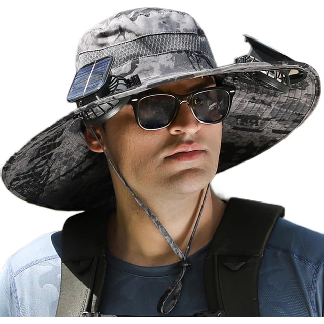 Sombrero de ventilador solar Laviscent, ventilador solar de ala ancha, sombrero de pesca al aire libre, solar y de carga, sombrero con ventilador incorporado
