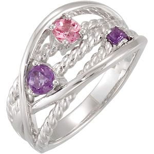 Sterling Silver Genuine Amethyst and Pink Tourmaline Ring Size 7 by
