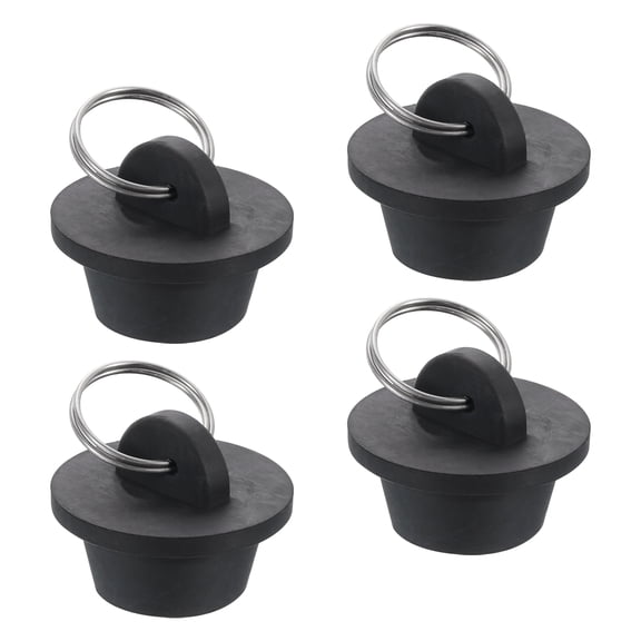 4pack Rubber Drain Stopper with Hanging Ring Fits 7/8 Inch to 1 Inch, Black