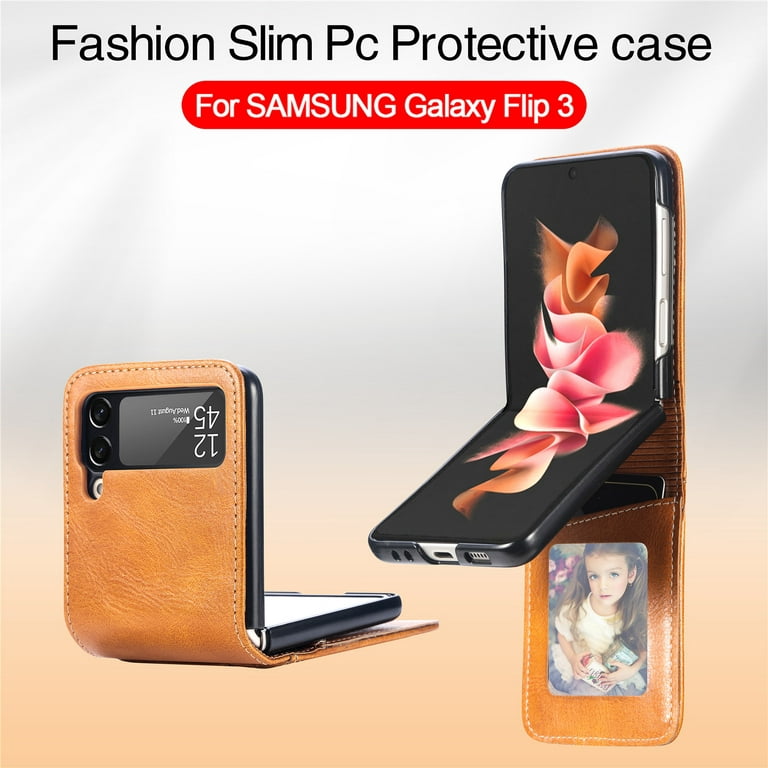 wowacase Square Leather Samsung Galaxy Z Flip3 Case (Color: White)