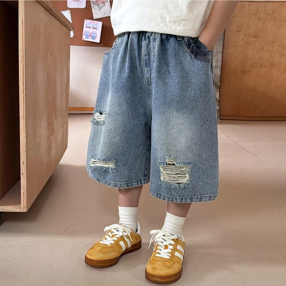 Boys Casual Distressed Denim Shorts for Summer Ripped Relaxed Fit Trendy Jean Jorts for Kids Comfortable Versatile Wear for Outdoor Activities and