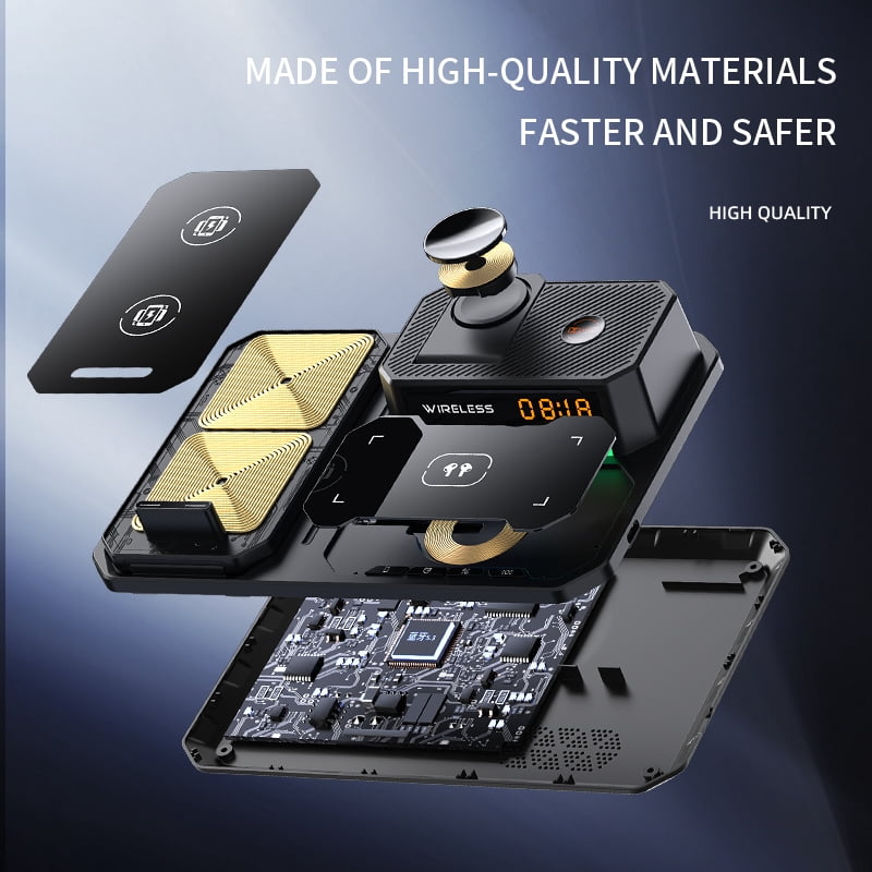 6 in 1 Wireless Charger,Multifunctional Folding Fast Charging Phone Holder,30W Wireless Fast Charging,Compatible with iPhone,Apple Watch, AirPods and Various Devices Orange
