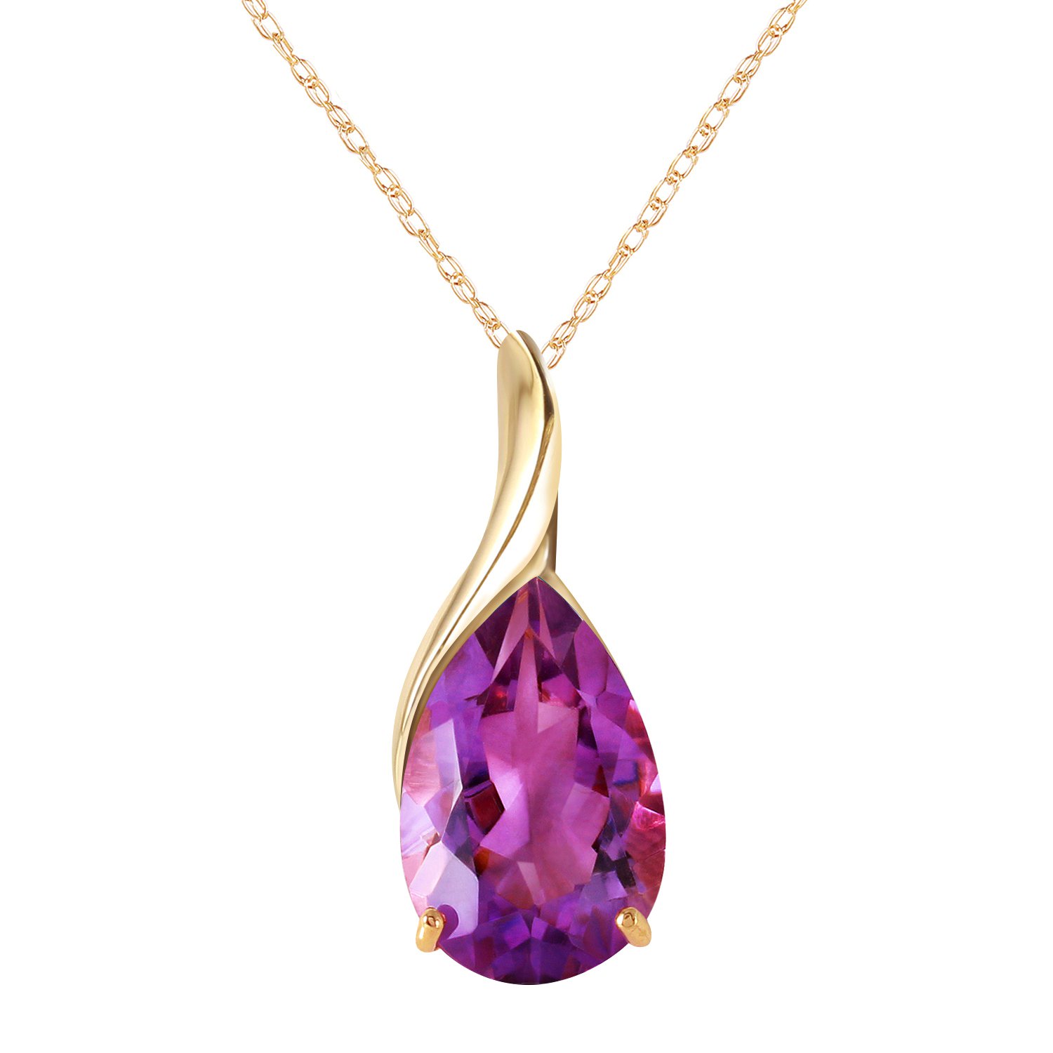 Galaxy Gold 14K Solid Gold 5 Carat Natural Amethyst Pendant Necklace for Women - Yellow Gold Fine Jewelry