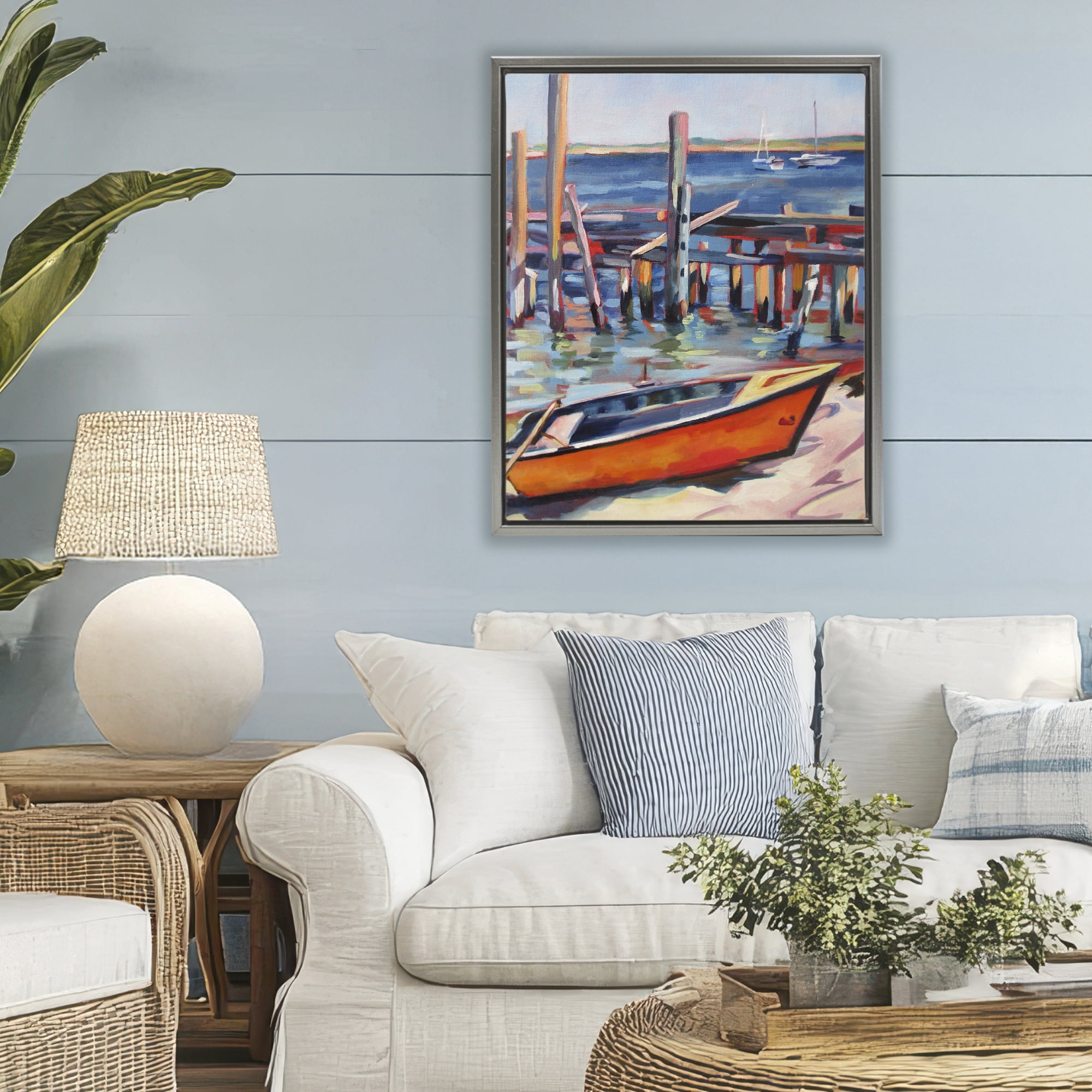 Stupell Industries Provincetown Harbor Boat Gray Framed Floater Canvas Wall Art, design by Maxine Shore