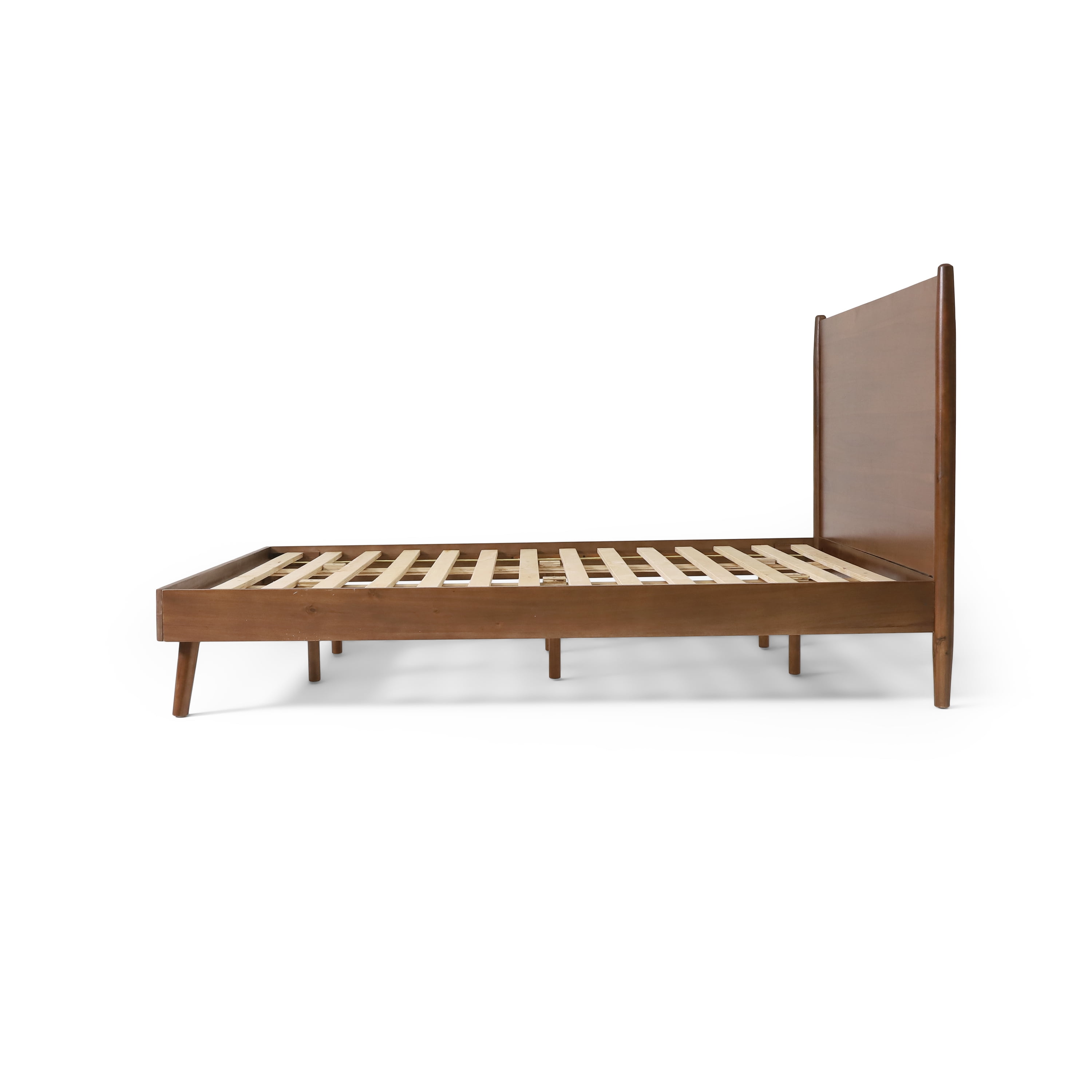 Mintazer King Platform Bed Frame, Mid-Century Bed with Panel Headboard & Splayed Legs, No Box Spring Required, Brown