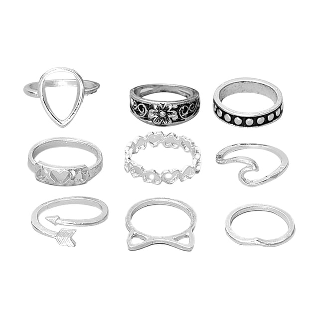 PVCS Women Bohemian Vintage Silver Stack Rings Above Knuckle Blue Rings Set
