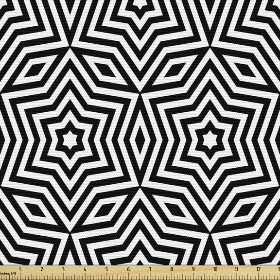 Black and White Upholstery Fabric by the Yard Monochrome Stars and Rhombuses Pattern Abstract Geometric Stripes Decorative Fabric for DIY and Home Accents by Ambesonne