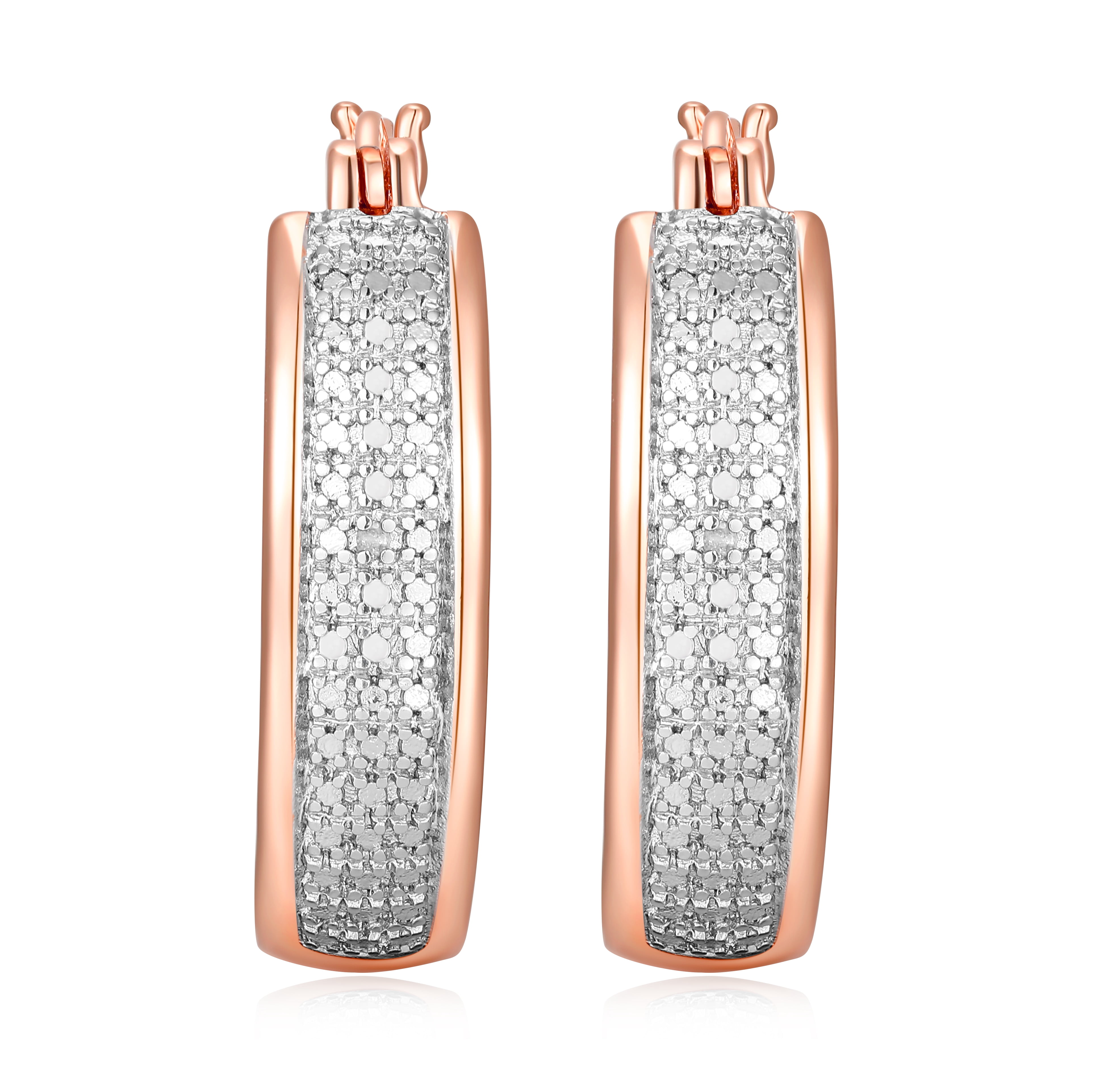 Forever Facets Diamond Accent Bold Hoop Earrings in 14k Rose Gold over Bronze, Adult Female